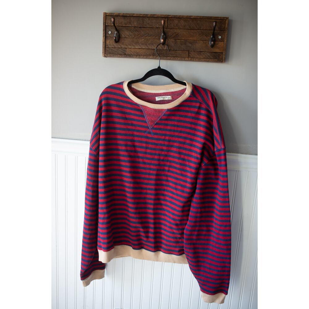 Free People Oversized Red and Navy Striped Sweatshirt - Picture 3 of 5
